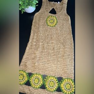 Like New Anthropologie Knitted & Knotted Floral Crocheted Dress Size Small